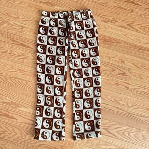 Bluenotes pajama pant, size small, Yin Yang print in light beige/brown, like-new